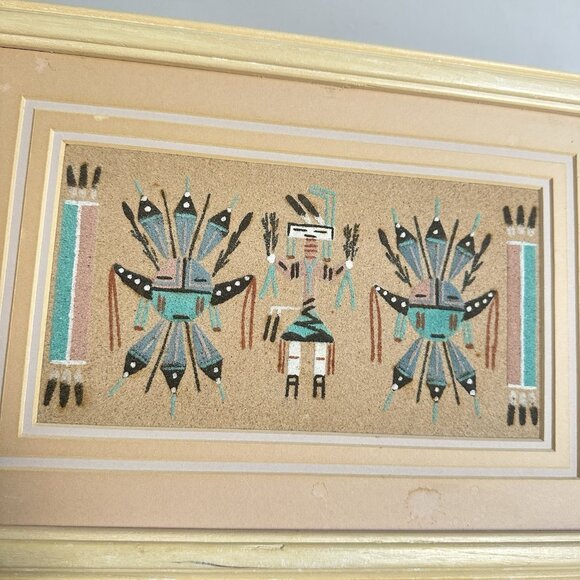 VTG Authentic Navajo Sandpainting Female Yei Signed A. J. 13.5 X 9.5" Frame READ - Picture 3 of 16